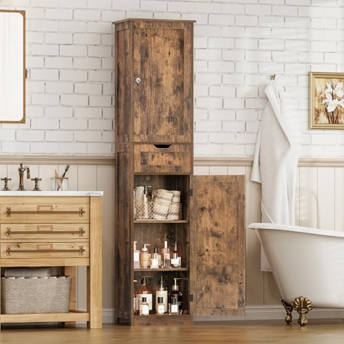 Iwell 66.9" Tall Bathroom Storage Cabinet with 2 Doors & 1 Drawer