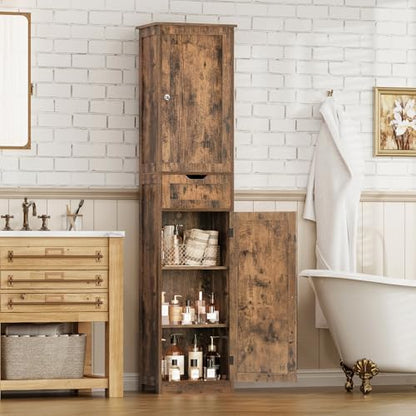 Iwell 66.9" Tall Bathroom Storage Cabinet with 2 Doors & 1 Drawer