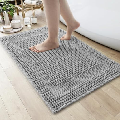 AMOAMI Waffle Bath Mat, Absorbent Bathroom Rugs Non Slip 24''x36'' Grey