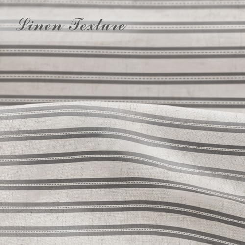 Farmhouse Striped Shower Curtain Horizontal Grey Vintage Linen 72"W X 72"L