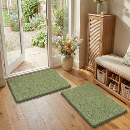 Bcoimo Bath Rugs Mat Set,2 Piece Non Slip Chenille Bath Sage Bathroom Sets