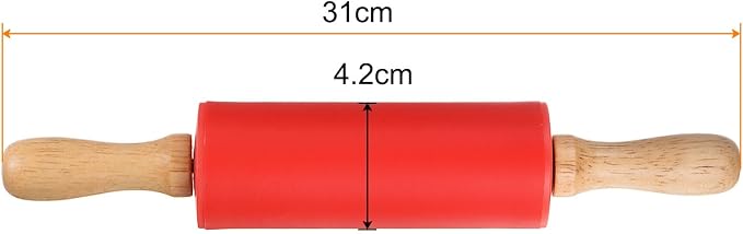 HARFINGTON Silicone Rolling Pins for Baking 12 Inch Wooden Handle Non Stick Rolling Pin Small Roller Playdough Rolling Pins for Dough Pizza Pastry Fondant Kitchen, Red