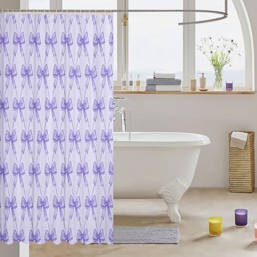 jejeloiu Cute Bow Bathroom Accessories 72"x78" Purple Bowknot Shower Curtain for Bathroom Decor for Kids Boys Girls Kawaii Bath Curtain Waterproof Polyester Fabric for Stalls Bathtubs Princess