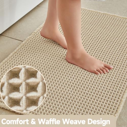 TYUU Waffle Bath Mat, Boho Bathroom Rugs Non Slip, 36x24 Pale Beige