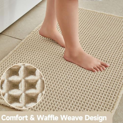 TYUU Waffle Bath Mat, Boho Bathroom Rugs Non Slip, 36x24 Pale Beige