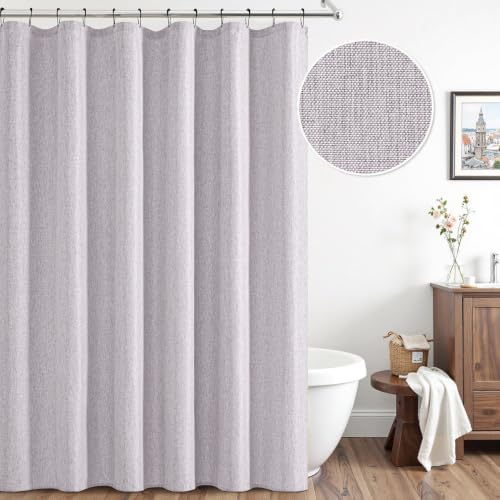 ANRODUO Lavender Linen Textured Fabric Shower Curtain Set - W72xL72