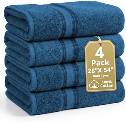 LANE LINEN Towel Set Quick Dry 100% Cotton 4 Piece Soft - Sea Port