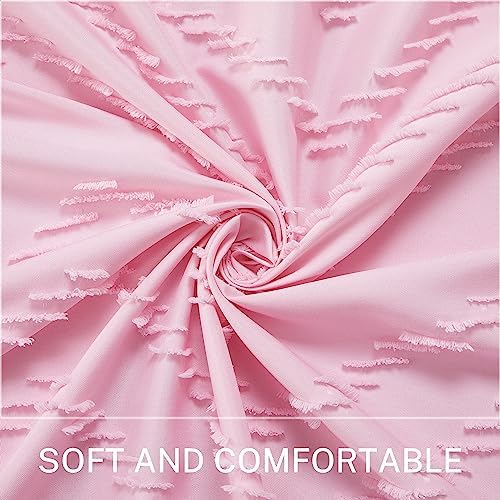 Siiluminisoy Pink Extra Long Boho Shower Curtain Pink Woven Fabric 78 in Shower Curtain, Tufted Chevron Striped, 72 x 78, Modern Chic Textured Minimalist Cute Shower Curtain for Bathroom