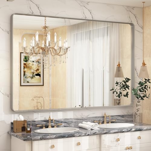 60x40 Inch Brushed Nickel Bathroom Mirror
