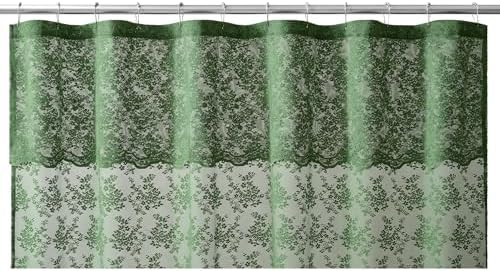 TUDECO Forest Green Lace Shower Curtain for Bathroom, 72W x 84L Inch