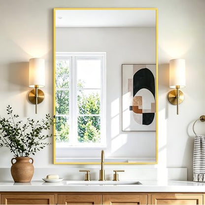 Rectangular Bathroom Mirror, 36"x24" Gold Metal Framed Vanity Mirror