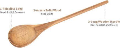 Wooden Spoonsfor Cooking2PCS, Acacia Wood Spoon 12.6" Wooden Utensils for Mixing, Mixing Spoons Cooking Spoon for Stirring Long Wooden Spoon Kitchen Serving Nonstick Utensil Smooth Finish