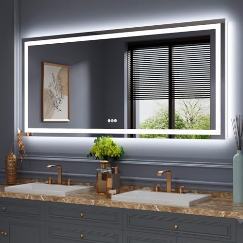 Amorho LED Bathroom Mirror, 68"X38" with Front Light and Backlit