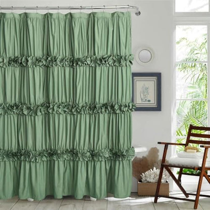 Homechoice Decor Light Green Ruffle Shower Curtain 72" W x 72" H