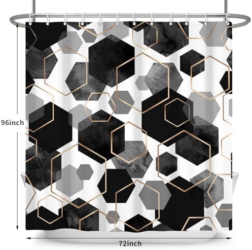 deFouliao Black Shower Curtain Modern Abstract Geometric Grid Bathroom Curtain Sets for Bathtub Home Art Decor, Waterproof Fabric Washable with Hooks, 72x96 Inch