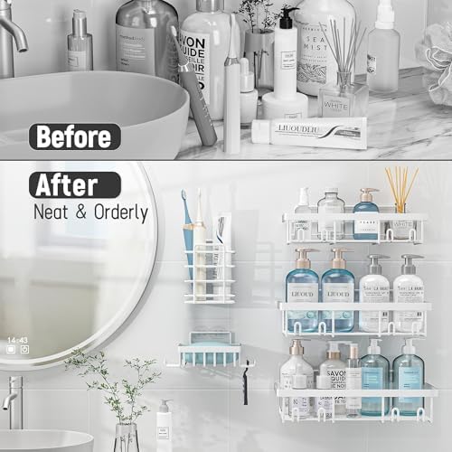 Liuoud 10 Pack Shower Caddy for Inside shower, White Bathroom Storage Decor