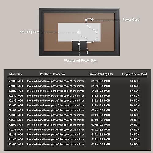 ISKM 84x32 Framed LED Bathroom Mirror, Dimmable Front & Backlit, Anti-Fog