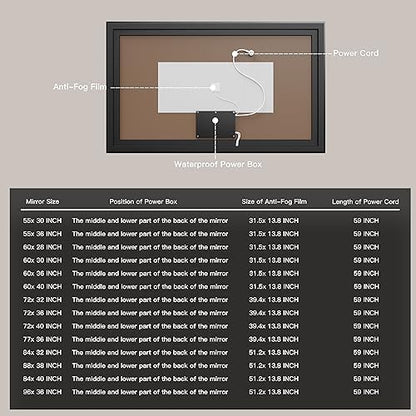 ISKM 84x32 Framed LED Bathroom Mirror, Dimmable Front & Backlit, Anti-Fog