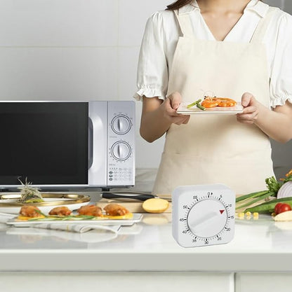 Square 60 Minute Mechanical Kitchen Timer, Easy to Use Visual Cooking Timer with Strong Magnet and Loud Alarm, Manual Countdown Timer for Classroom, Home, Study and Cooking (2 Pack)