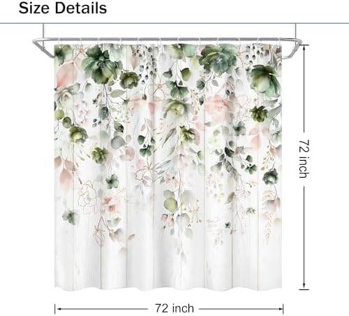 Rustic Green Pink Floral Eucalyptus Leaves Bathroom Shower Curtain Set