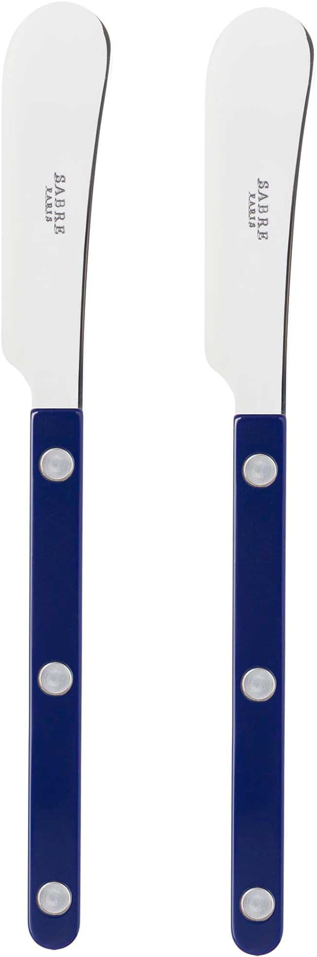 Sabre Paris - Set of 2 Spreader Knives 5.5 inches - Bistrot Collection - Perfect for Butter, Tapenades, Spreads - Stainless Steel & Nylon - Dishwasher Safe - Navy Blue - Brilliant Finish