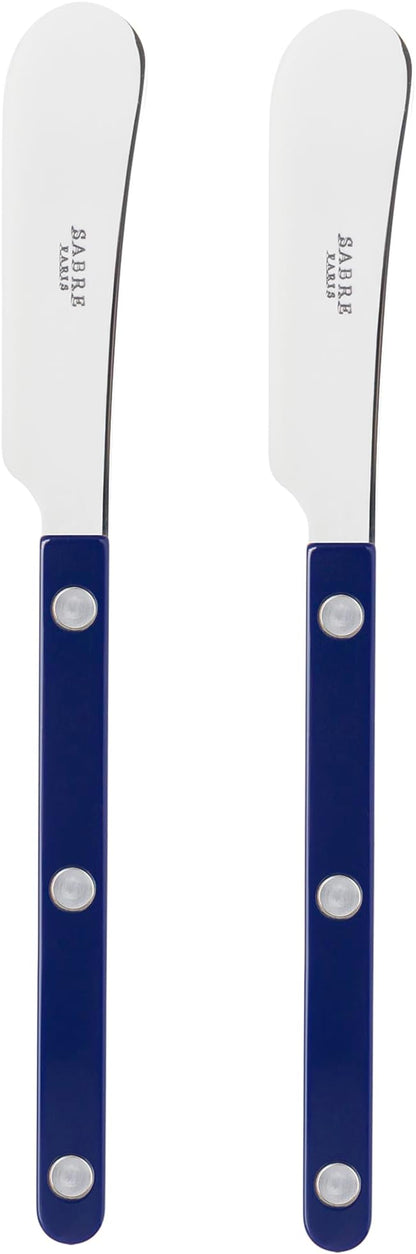 Sabre Paris - Set of 2 Spreader Knives 5.5 inches - Bistrot Collection - Perfect for Butter, Tapenades, Spreads - Stainless Steel & Nylon - Dishwasher Safe - Navy Blue - Brilliant Finish