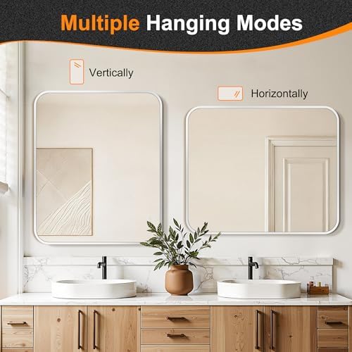 Delma Bathroom Vanity Mirror, Silver Framed Mirror for Over Sink, 36x30