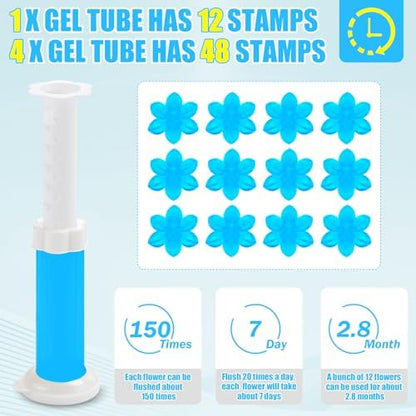 4 Pack Toilet Gel Stamp, 48 Stamps, Flowers Shaped,Toilet Bowl Cleaners