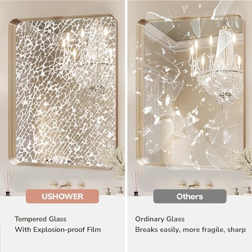 USHOWER Gold Bathroom Mirror 24"x36", Rectangle Mirror for Bathroom Sink