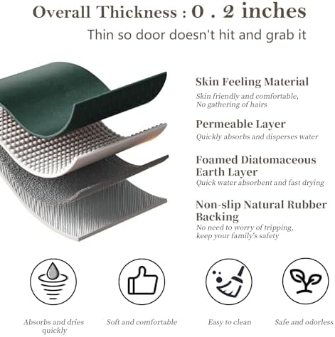 Diatomaceous Earth Bath Mat Stone Bath Mats for Bathroom,17"x32",Dark Green