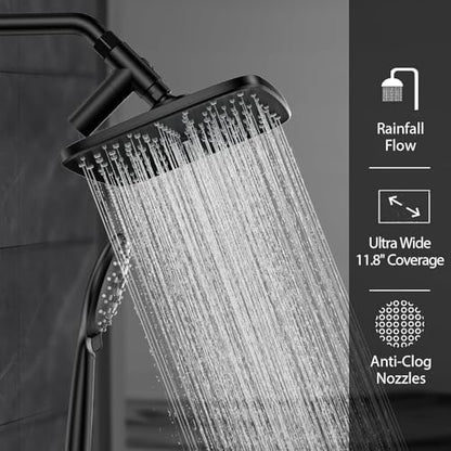 Veken 11.8“ Rain Shower Head with Handheld,Dual High Pressure Shower Heads