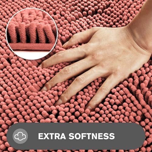 Small Bathroom Rug 12"x18" – Washable and Absorbent Bath Mat, Non Slip, Thick Soft Chenille Bath Rugs for Bathroom Floor, Shower, Sink, Dog mat(Coral)