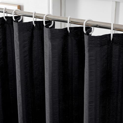 Aiyufeng Moga Black Shower Curtain 84 Inches Long, 3D Embossed Textured Fabric Shower Curtain for Bathroom - Soft Cloth & Hotel Spa Luxury, Machine Washable, 72X84, Black