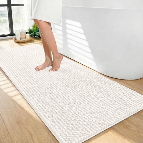 OLANLY Thick Chenille Bathroom Runner Rugs 44x24, Absorbent Bath Mat, Ivory