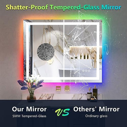 40x32 LED Bathroom Mirror with Lights, RGB Backlit Lighted Mirror
