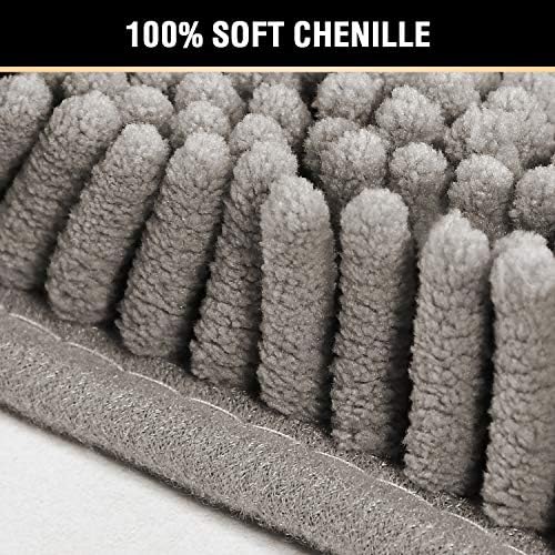H.VERSAILTEX Chenille Bath Rug Non-Slip Bathroom Rug Shag Shower Mat Machine-Washable Bath Mat with Water Absorbent Soft Microfibers, 20" W x 32" L, Dark Grey