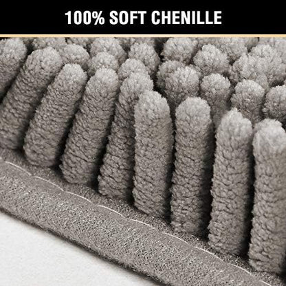 H.VERSAILTEX Extra Thick Chenille Plush Pattern Bath Rugs for Bathroom Non Slip - Soft Plush Shaggy Bath Mats for Bathroom Floor, Indoor Mats Rugs for Entryway (Dark Grey, 32 x 20 Plus 24 x 17 Inches)