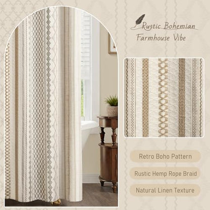 Natural Linen Boho Shower Curtain,72" W x 96" L