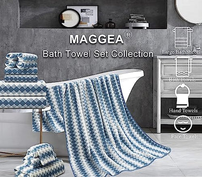 2Pcs Hand Towel 16"x31" Towel Set for Bathroom,Highly Absorbent Quick Dry Face Towel for Daily Use,Soft Microfiber Multipurpose Kitchen Hand Towel Set Collection for Hotel Spa Gym,Blue
