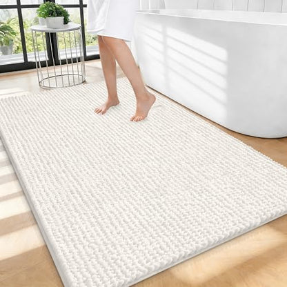 OLANLY Thick Chenille Large Bathroom Rugs 40x32, Absorbent Bath Mat, Ivory