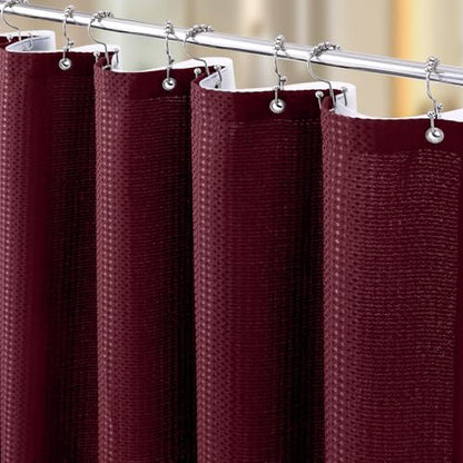 Vipfree 3 in 1 Shower Curtain Set, Waffle Shower Curtain and Liner Set with 12 Double Sided Shower Curtain Hooks, 258GSM Luxury Weighted Cloth Shower Curtains for Bathroom, 72 W x 72 H, Burgundy