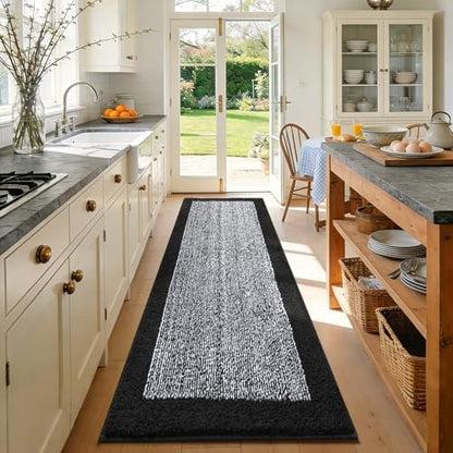 70x24 Long Bathroom Rugs Non Slip Washable, Soft Absorbent Bath Mat Black