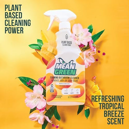 Mean Green Foaming Bathroom Cleaner Spray, Tropical Breeze, 32 oz – Removes 100% of Soap Scum, Shower, Tile, Sink & Bathroom Surfaces