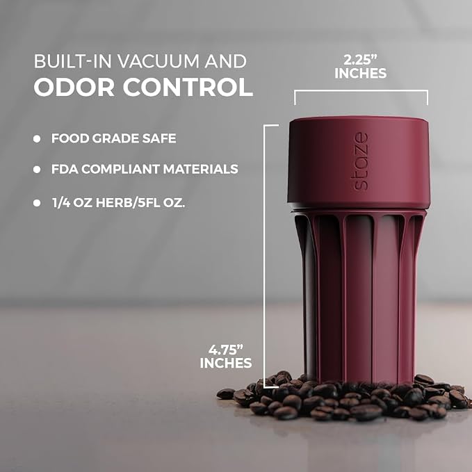 Staze Air Tight Smell Proof Container (148ml) - Vacuum Seal Jar, Waterproof Food Storage Canister, Portable Small Smell Proof Jar for Coffee, Spice & Gummies - (BRICK)