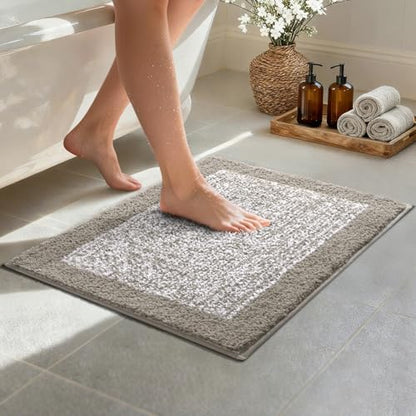Bathroom Rugs 24x17 Non Slip Washable, Soft Absorbent Bath Mat Greige