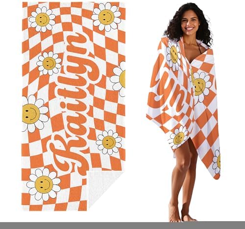 JML Personalized Beach Towel with Name, Custom Flower Beach Towel, Customized Microfiber Pool Towel, Quick Dry & Absorbent Swim Towel for Adult,Anniversary, Birthday, Summer Holiday,Vacation
