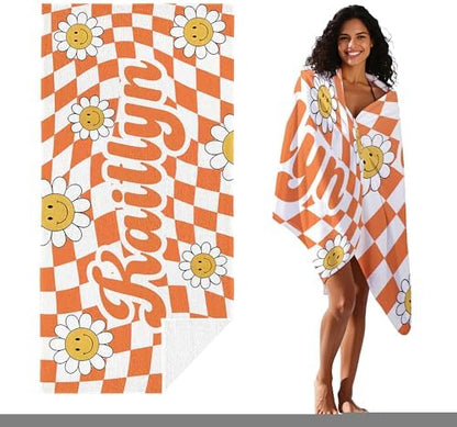 JML Personalized Beach Towel with Name, Custom Flower Beach Towel, Customized Microfiber Pool Towel, Quick Dry & Absorbent Swim Towel for Adult,Anniversary, Birthday, Summer Holiday,Vacation