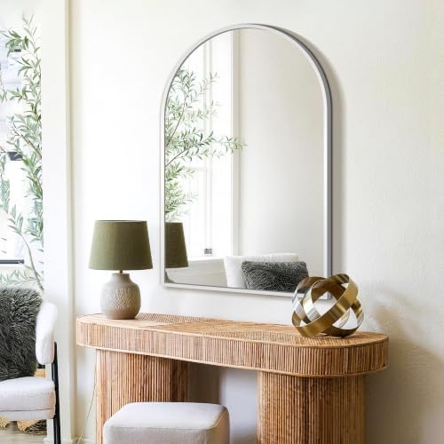 FICTOR 24" x 36" Arched Bathroom Vanity Mirror for Over Sink, Silver