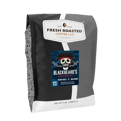 Fresh Roasted Coffee, Blackbeard's Revenge Whole Bean Coffee, Medium Roast, Kosher, 5 lb (80 oz)