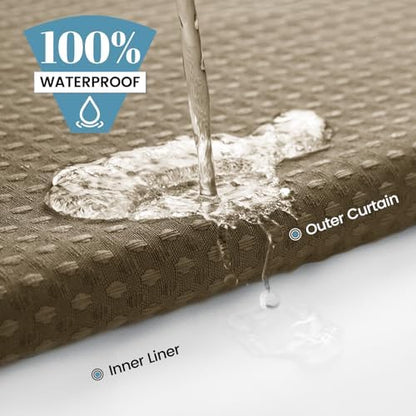 SORTTO No Hook Waffle Shower Curtain with Snap in Liner Set, 71x74, Beige